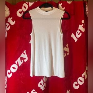 Banana Republic White Sleeveless Sheerish Mock Turtleneck Size Small